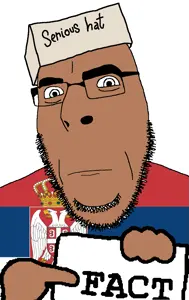 cobson, countryaryan fact!, brown skin, closed mouth, fact, flag, glasses, pointing, serbia, serious hat
