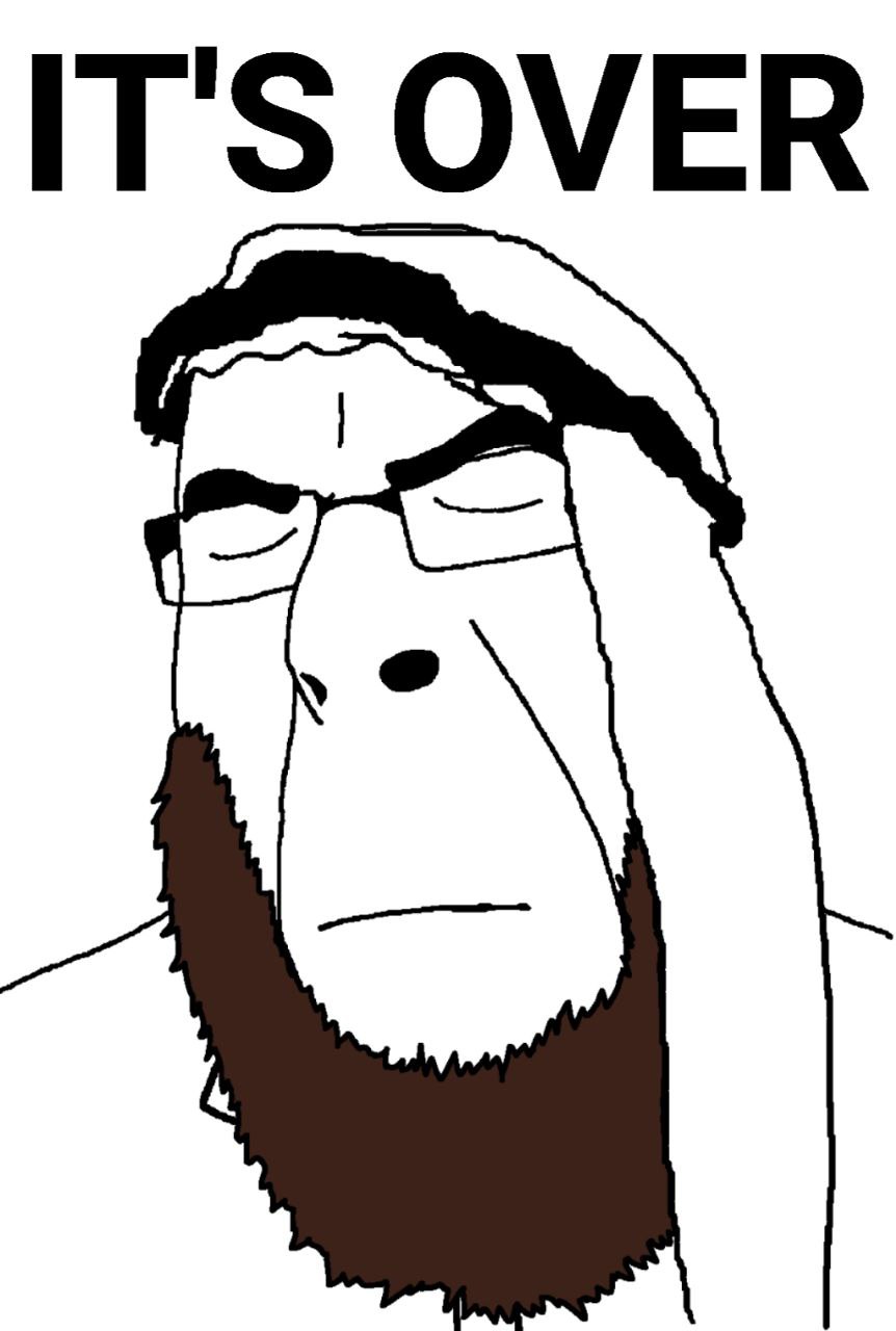 cobson, its over, arab, beard, black text, brown beard, bushy eyebrows, closed eyes, closed mouth, clothes
