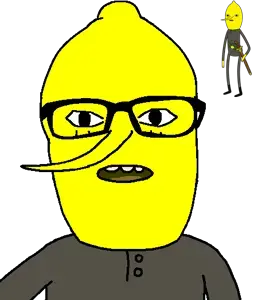 unknown, food, fruit, glasses, gray shirt, lemon, not a soyjak, sword, teeth, transparent background