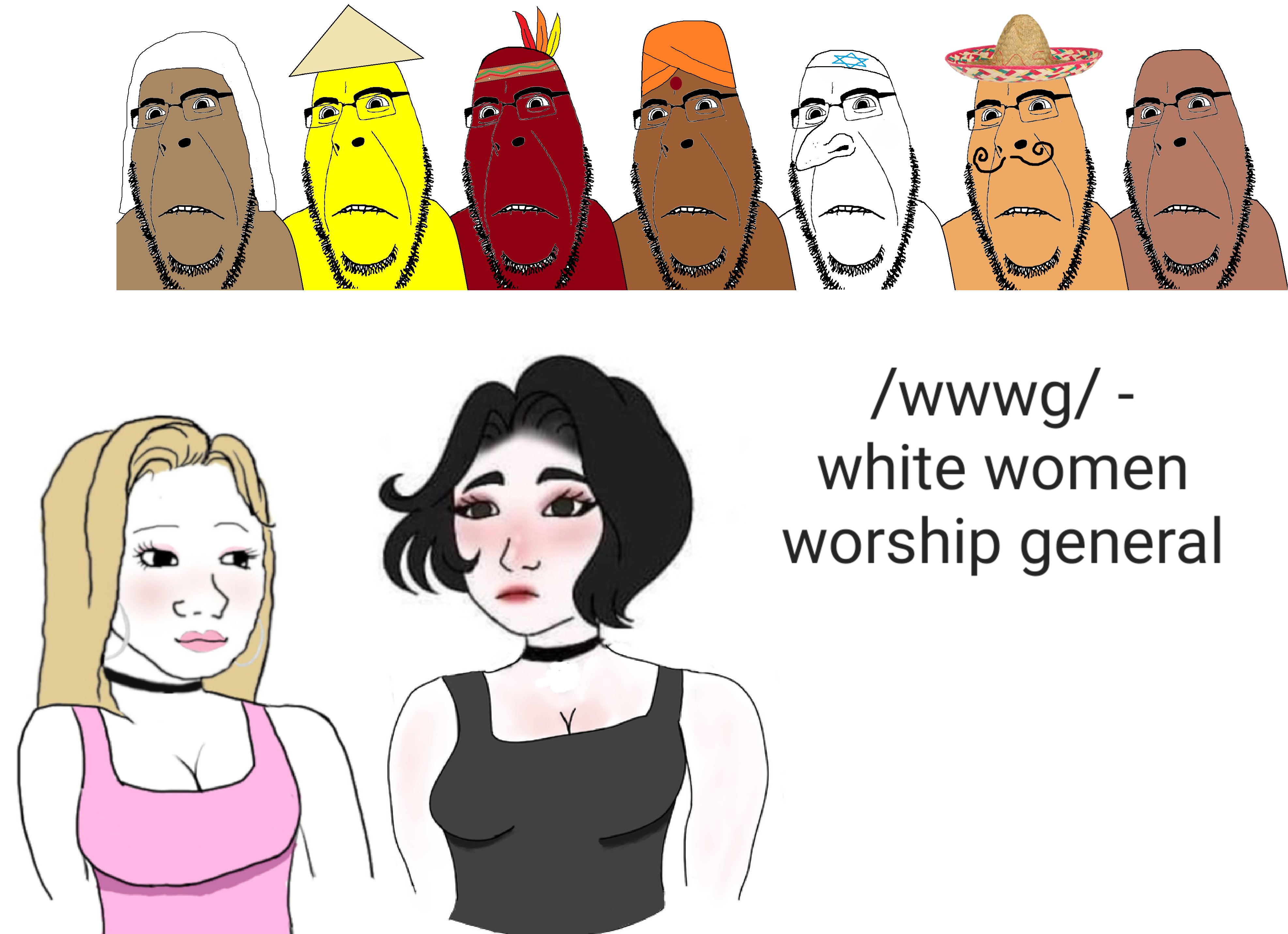 happy merchant, wojak, cobson, hornyson, /int/, 4chan, arab, asian, bindi, biting lip