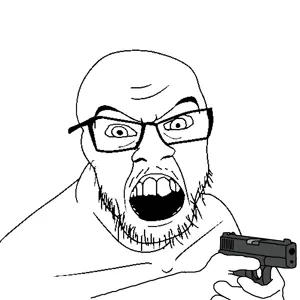 feraljak, angry, arm, glasses, gun, hands, holding gun, holding object, holding pistol, mustache