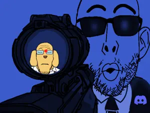 markiplier soyjak, nojak, jannyjak, 2soyjaks, bushy eyebrows, closed mouth, clothes, discord, ear, firearm