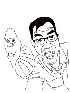 unknown, closed mouth, clothes, entomologist, hair, open mouth, selfie, smile, snail, soyjak
