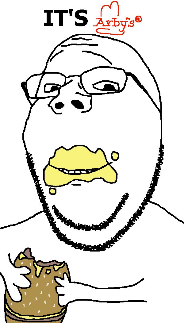 cobson, gapejak, wholesome soyjak, its over, arbys, arm, cheese, closed mouth, food, glasses