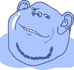 impish soyak ears, objakt, closed mouth, ear, ice, ice cube, melting, smile, soyjak, stubble