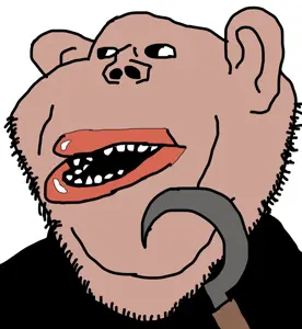 impish soyak ears, impish amerimutt, amerimutt, brown skin, clothes, ear, open mouth, sickle, soyjak, stubble