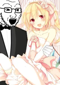 flandre scarlet, soyak, anime, bowtie, clothes, glasses, hands, open mouth, soyjak, stubble