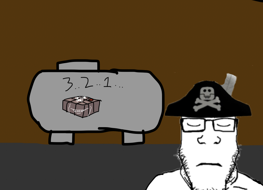impish soyak ears, markiplier soyjak, 2soyjaks, closed eyes, closed mouth, clothes, explosive, frown, fuel tank, glasses