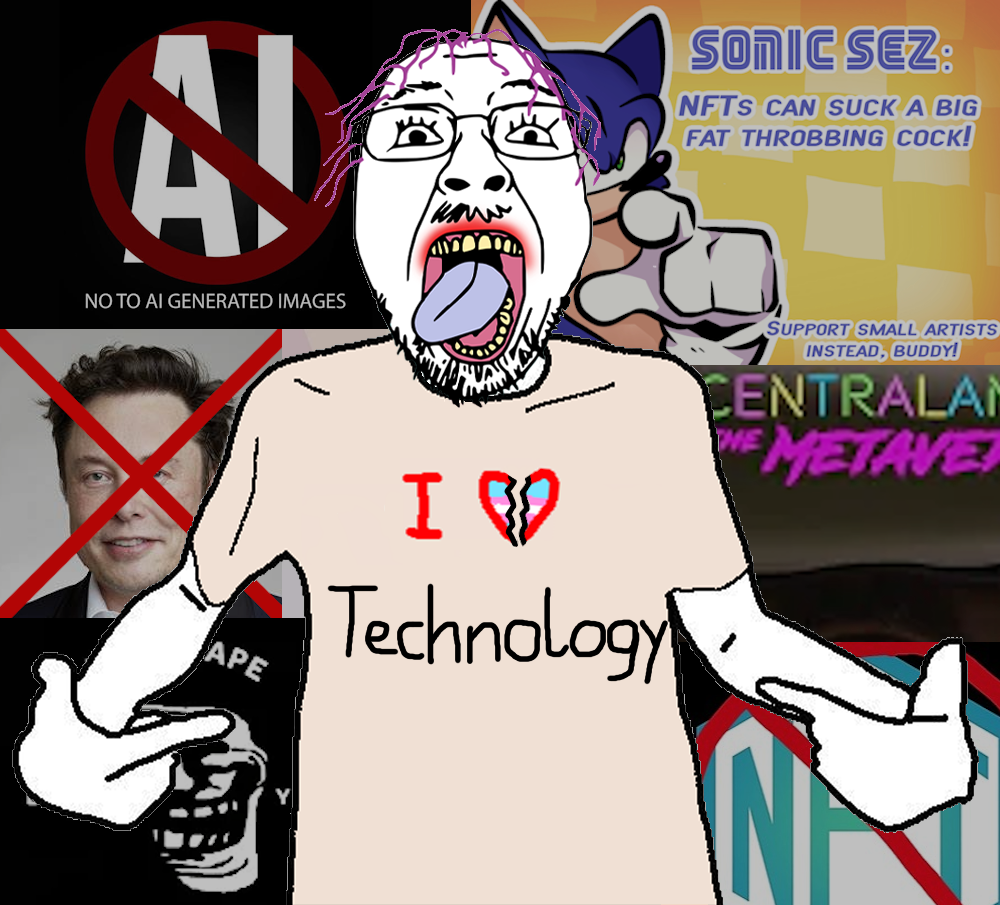 sonic the hedgehog, trollface, bernd, shirtjak, anti ai, anti nft, arm, bored ape yacht club, clothes, cryptocurrency