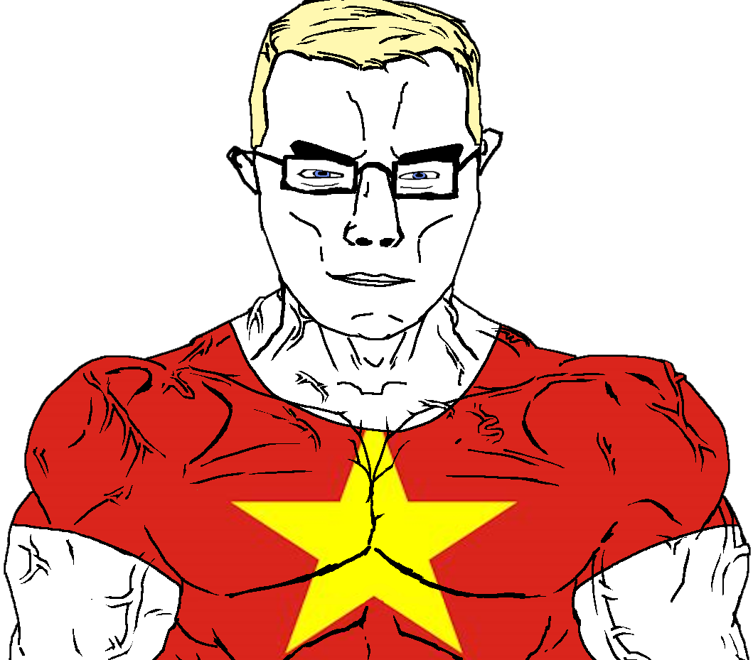 chudjak, chudjak front, muscular chud, arm, blonde hair, blue eyes, buff, closed mouth, clothes, glasses