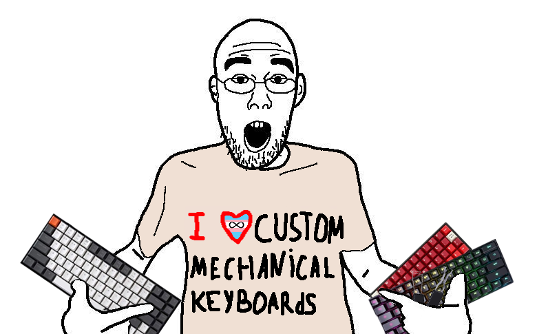 shirtjak, arm, autism, bald, clothes, custom mechanical keyboard, ear, flag, forehead lines, forehead wrinkles