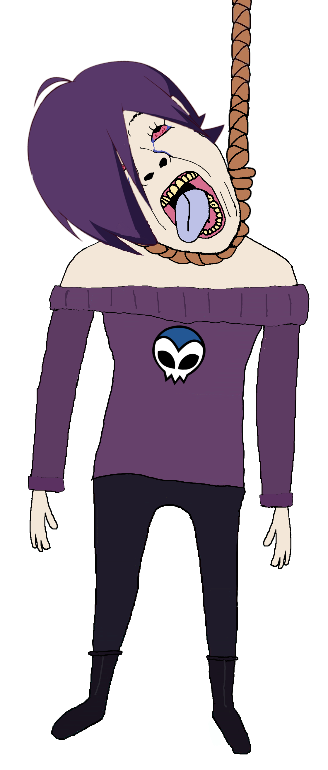 bernd, hanging troonjak, troonjak, ack, bloodshot eyes, clothes, crying, emo hair, full body, hair