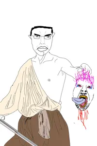 bernd, chudjak, chudjak front, 2soyjaks, blood, bloodshot eyes, chud, classical art parody, clothes, glasses