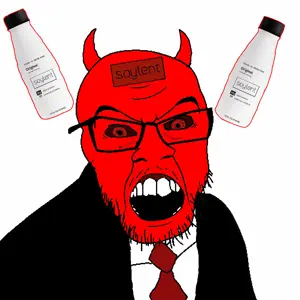 feraljak, angry, bloodshot eyes, bottle, clothes, demon, drink, facial mark, forehead mark, glasses
