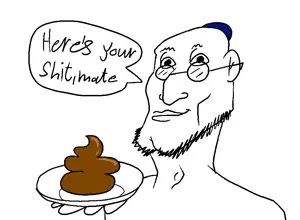 unknown, closed mouth, clothes, ear, glasses, hands, hat, holding object, holding plate, judaism