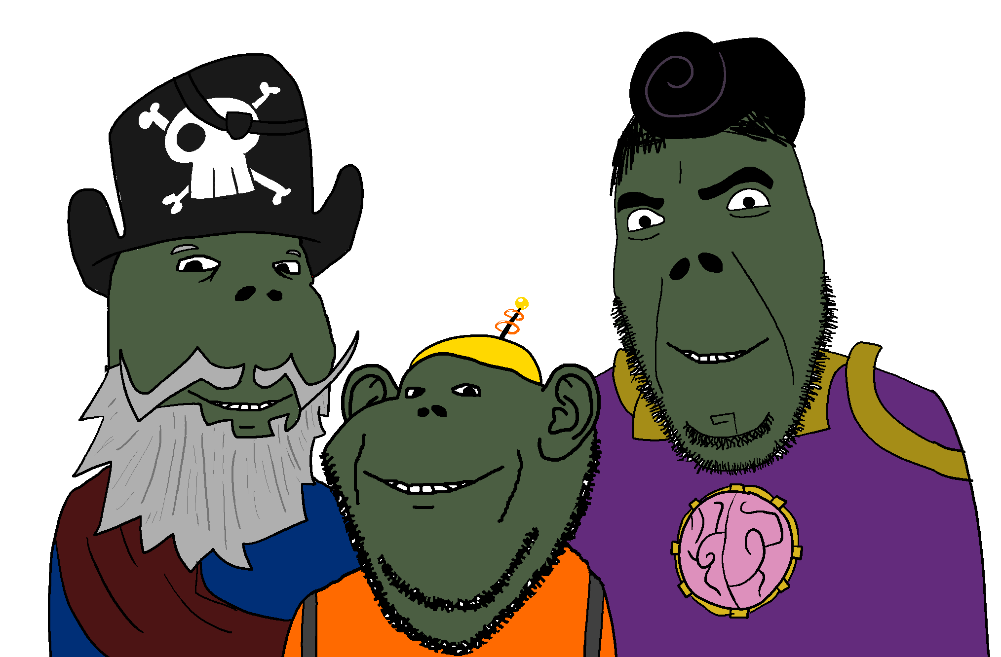 kernung, cobson, gapejak, impish soyak ears, wholesome soyjak, 3soyjaks, antenna, beard, closed mouth, clothes