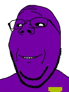 william afton, gapejak, badge, black sclera, glasses, purple guy, purple skin, smile, stubble, video game