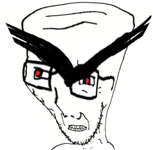 soyak, angry, bushy eyebrows, concerned, distorted, glasses, gritting teeth, large eyebrows, red eyes, soyjak