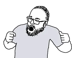 unknown, animated, arm, clothes, ear, glasses, hair, hands, open mouth, soyjak