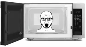 soyak, soyak front, animated, glasses, microwave, open mouth, soyjak, spin, stubble