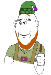 gapejak, wholesome soyjak, arm, beard, closed mouth, clothes, ear, fist, food, hat
