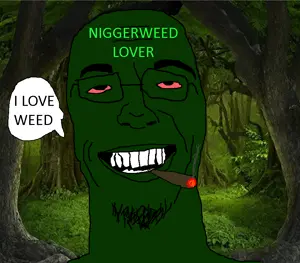 branniejak, bloodshot eyes, blunt, glasses, nigger weed, open mouth, smoking, soyjak, speech bubble, stubble
