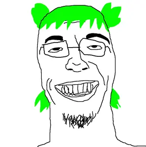 branniejak, 4chan, anime, glasses, green hair, hair, open mouth, soyjak, stubble, yotsoyba