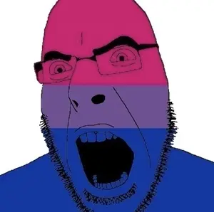 cobson, bisexual, flag, glasses, open mouth, pride flag, soyjak, stubble, bisexual pride flag
