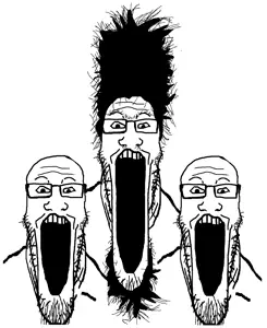 markiplier soyjak, 3soyjaks, beard, glasses, hair, hairy, open mouth, soyjak, stretched mouth, stubble