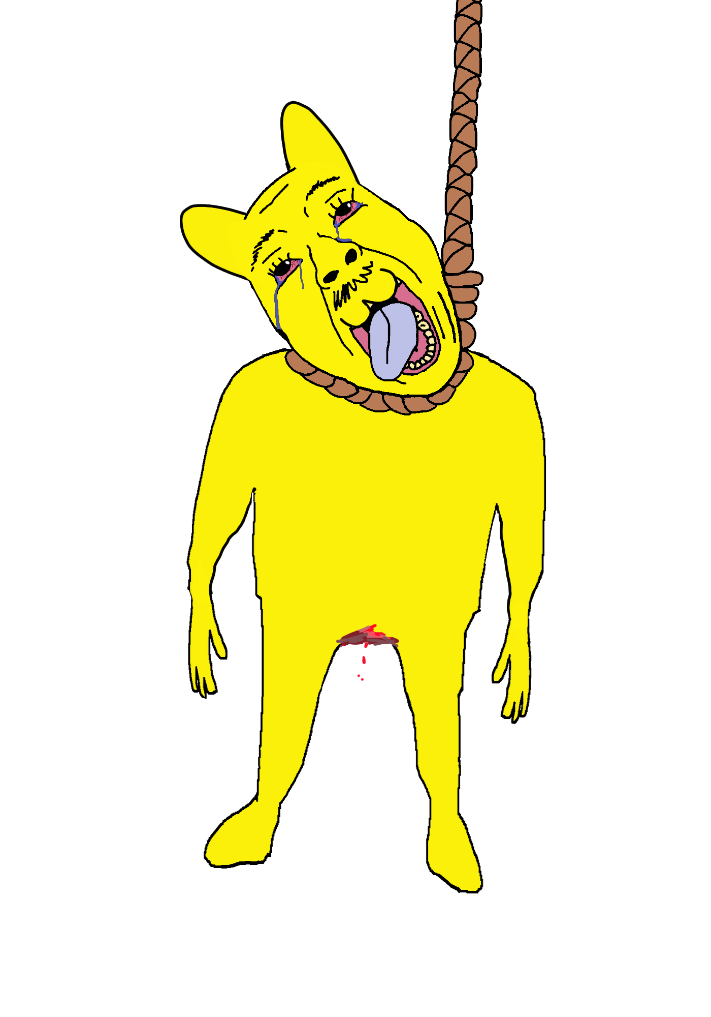 bernd, hanging troonjak, troonjak, ack, animal, blood, bloodshot eyes, crying, full body, hanging