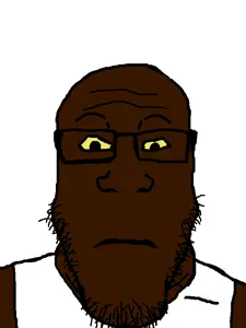 markiplier soyjak, neutralplier, black skin, closed mouth, clothes, glasses, neutral, sleeveless shirt, soyjak, stubble