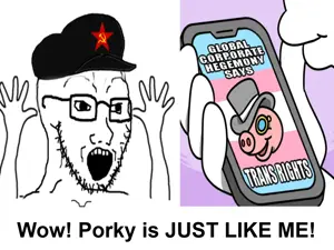 soyak, arm, clothes, communism, flag, glasses, hammer and sickle, hands, hands up, hat