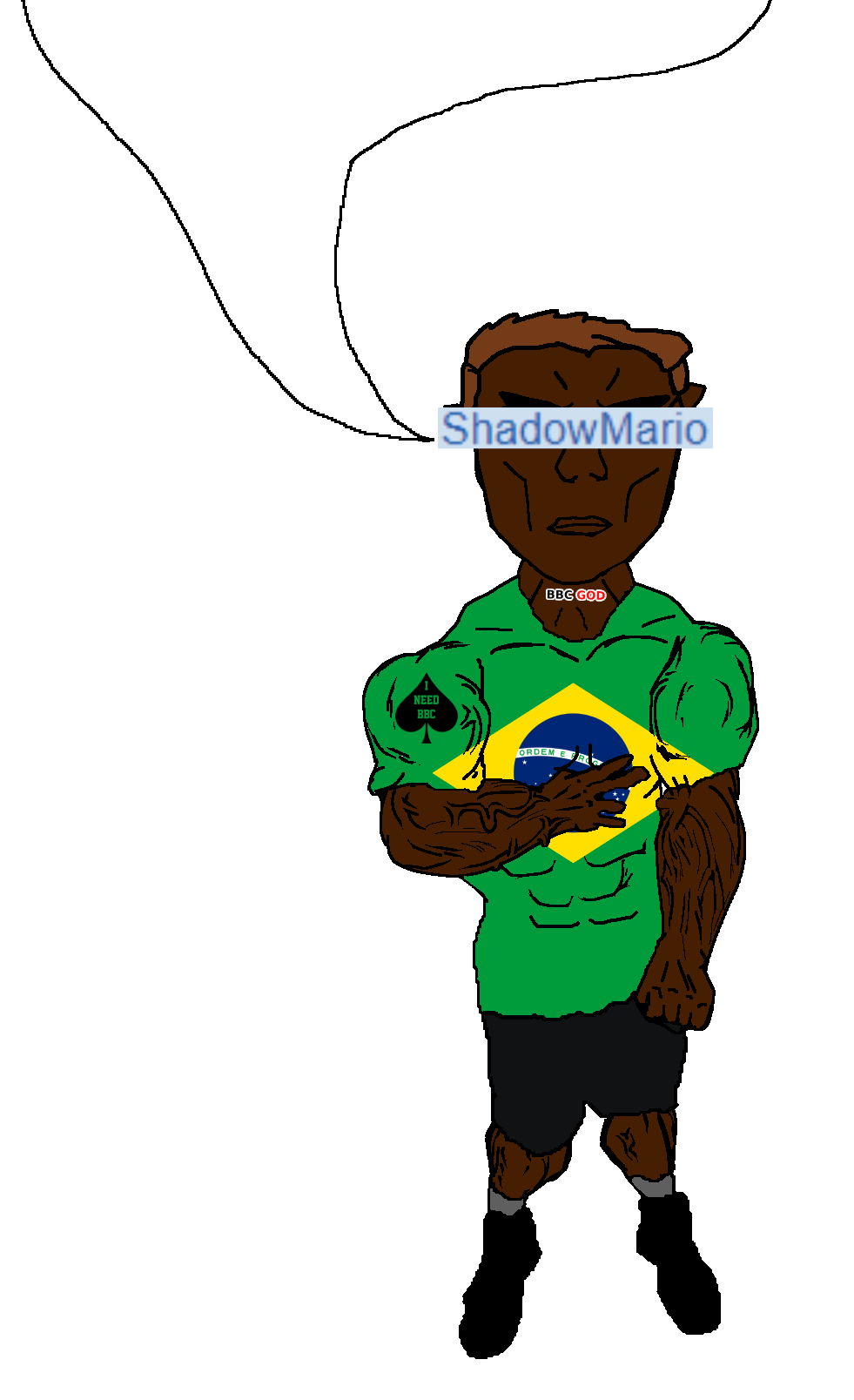 chudjak, chudjak front, black skin, brazil, brown hair, buff, ear, flag, full body, hair
