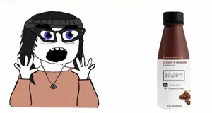 soytan, animated, beanie, blue eyes, blush, bottle, candy, chocolate, clothes, drink