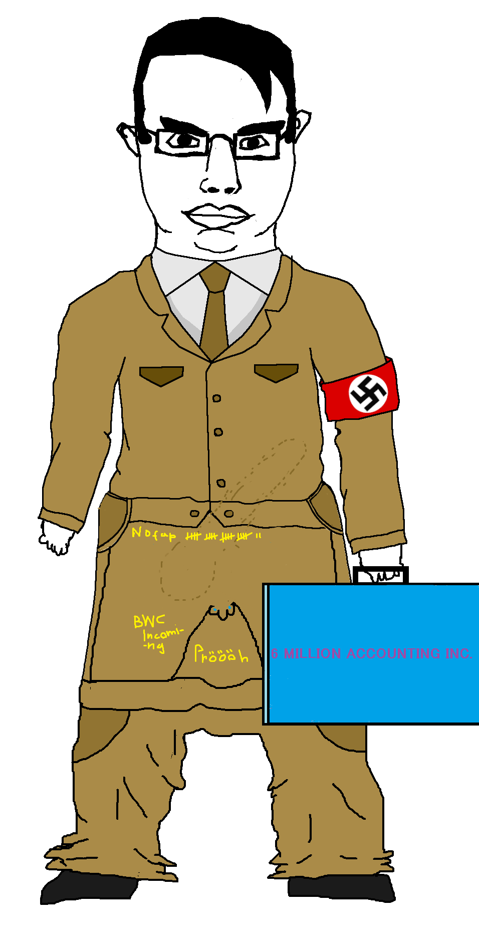 chudjak, chudjak front, obsessedchud, adolf hitler, closed mouth, clothes, ear, erection, full body, glasses