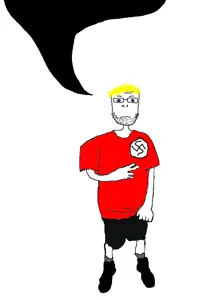 unknown, blonde hair, blue eyes, clothes, full body, glasses, hair, soyjak, speech bubble, speech bubble empty