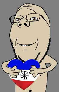 gapejak, wholesome soyjak, arm, brown eyes, flag, glasses, hands, heart, holding heart, holding object