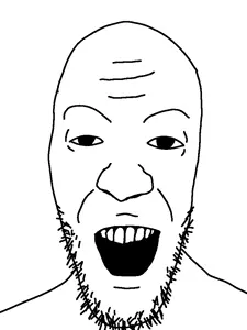 unknown, open mouth, soyjak, stubble, teeth, white background
