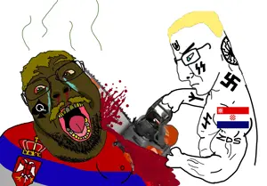 bernd, chudjak, chainsaw bernd, 2soyjaks, blood, blue eyes, brown skin, buff, chainsaw, croatia