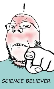 gapejak, angry, clothes, explanation mark, glasses, hands, pointing, pointing at viewer, science, soyjak