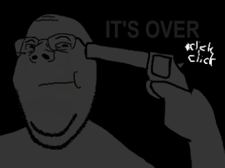 gapejak, wholesome soyjak, its over, closed mouth, crying, firearm, glasses, gun, hands, holding gun
