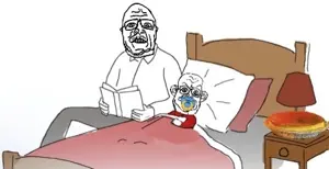 sidson, angry, bed, book, child, closed mouth, clothes, glasses, hair, hands