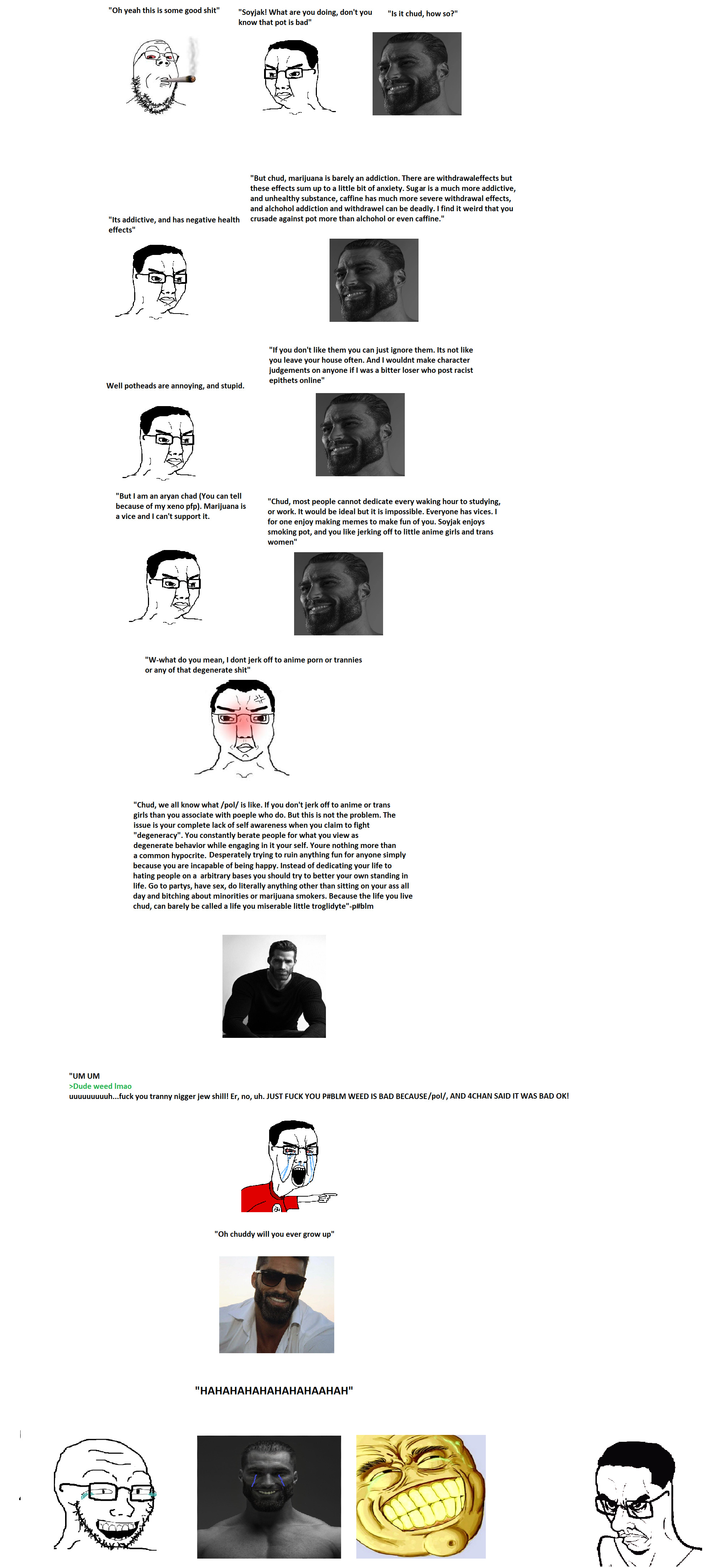 gigachad, chudjak, gapejak, soyak, chudjak seething, soyak (laughing), anger mark, angry, arm, bald