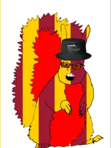 feraljak, feralsquirrel, squirreljak, angry, animal, country, flag, full body, glasses, medieval