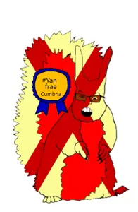 feraljak, feralsquirrel, squirreljak, angry, animal, country, flag, full body, glasses, medieval