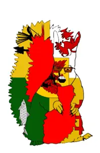 feraljak, feralsquirrel, squirreljak, angry, animal, country, flag, full body, glasses, medieval