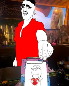 bartender, chudjak, gapejak, chudjak front, wholesome soyjak, 2soyjaks, arm, bar, bartender, closed mouth