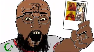 unknown, allah, arm, beard, brown skin, clothes, glasses, halal, hands, holding object