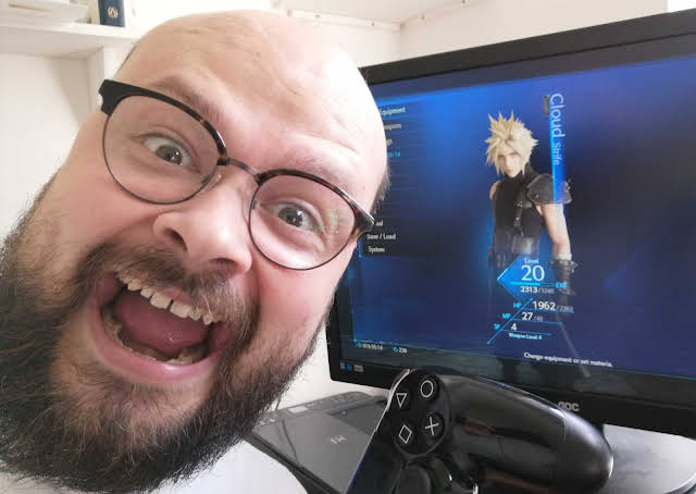 its out get in here, irl soyjaks, beard, clothes, cloud strife, final fantasy vii, glasses, irl background, mustache, open mouth