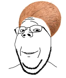 gapejak, wholesome soyjak, closed mouth, coconut, food, fruit, glasses, smile, soyjak, stubble
